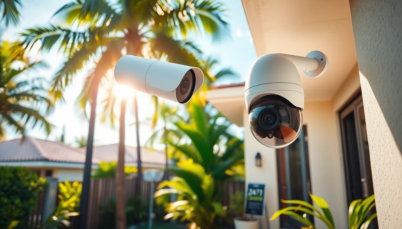 Cámaras Ezviz instaladas en una casa soleada de Guanacaste, garantizando seguridad y monitoreo.