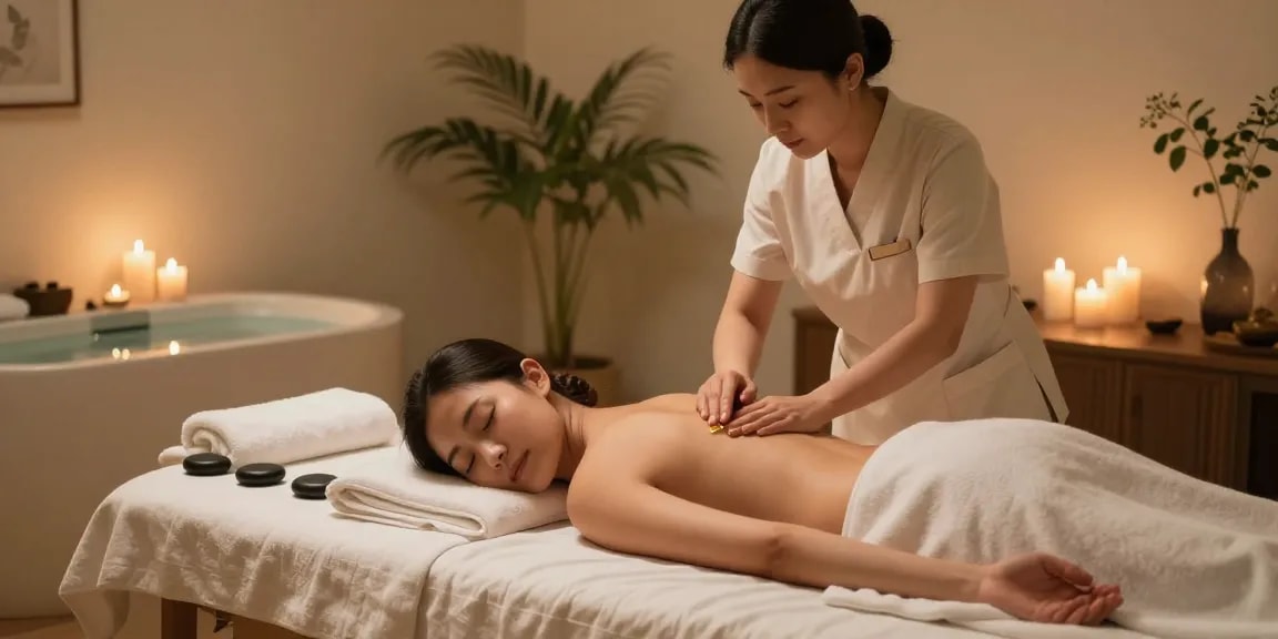 마포출장마사지 experience in a tranquil spa setting featuring a therapist and a relaxed client enjoying a soothing massage.