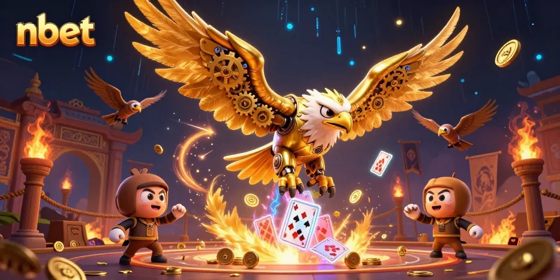 nbet showcases thrilling casino action with a dynamic illustration of a cybernetic eagle amidst vibrant casino elements.