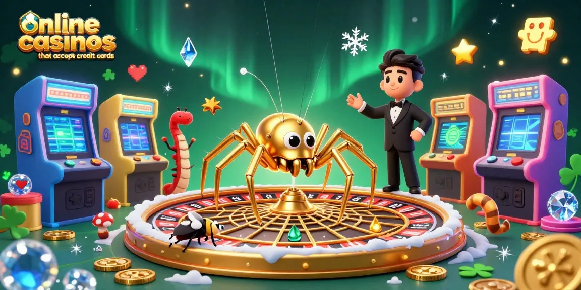 Experience thrilling gameplay at online casinos that accept credit cards, featuring vibrant characters and casino elements.