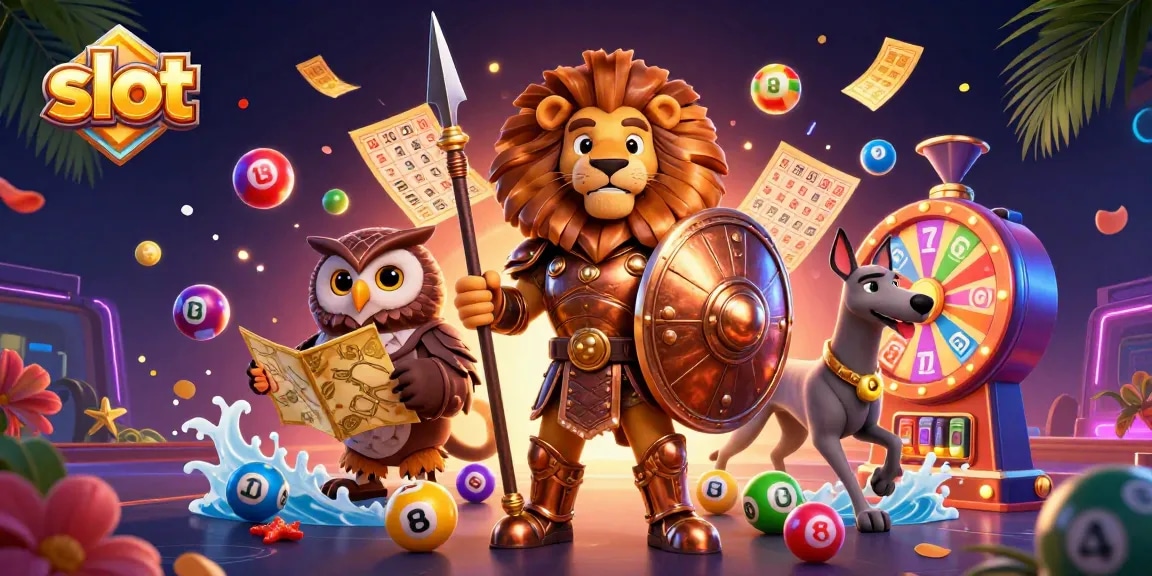 Experience thrilling slot gameplay with a 3D Spartan lion character surrounded by vibrant casino elements.