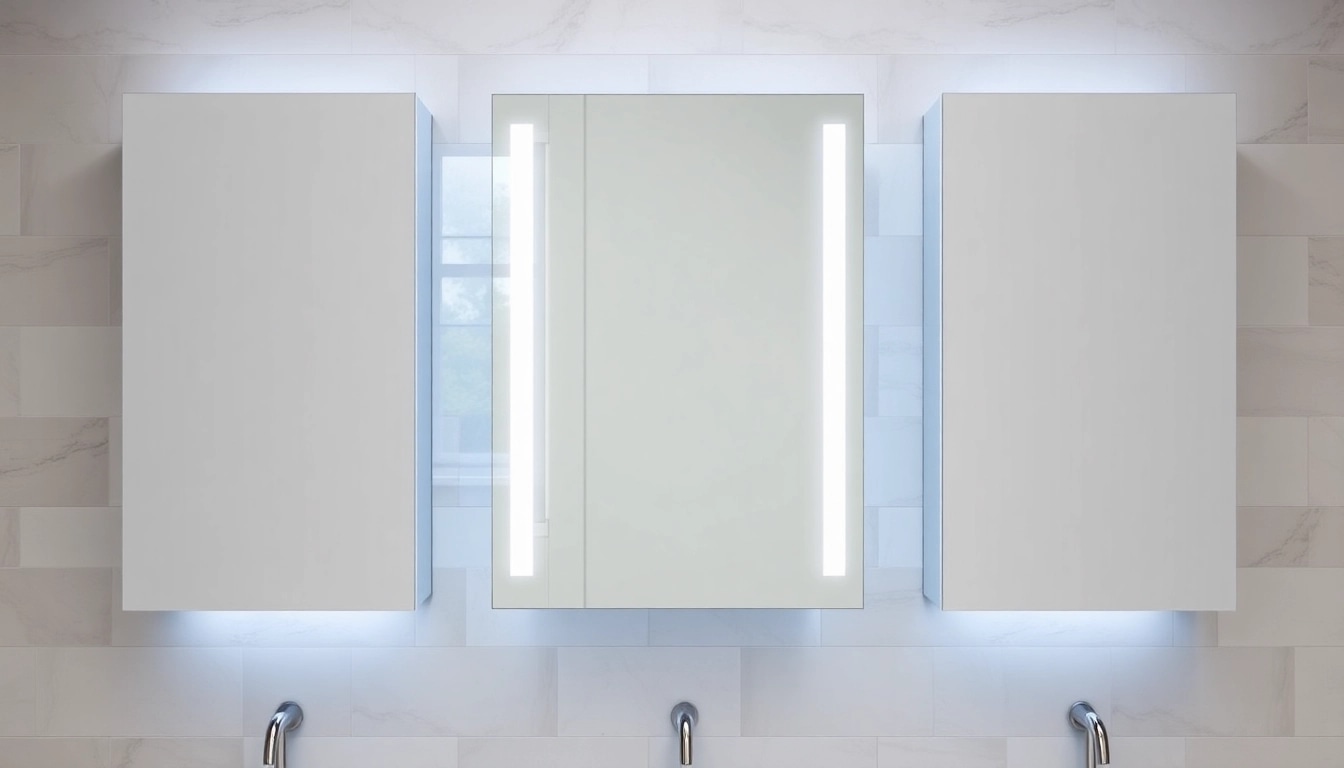 Showcase illuminated bathroom cabinets to enhance your bathroom's elegance and functionality.