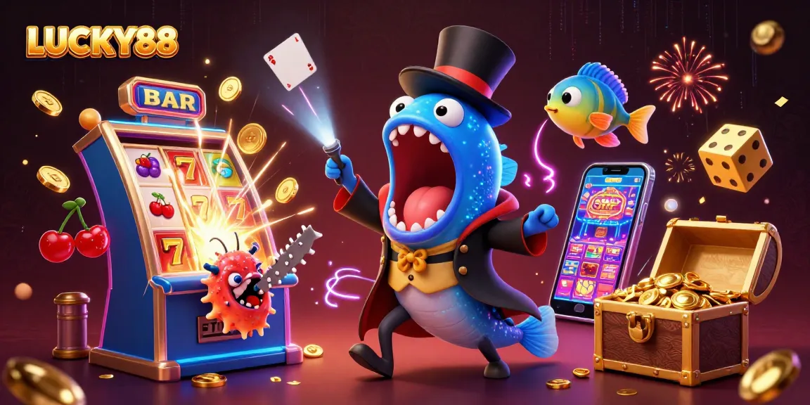 Experience exciting 3D card tricks and jackpots at LUCKY88 with vibrant underwater characters.