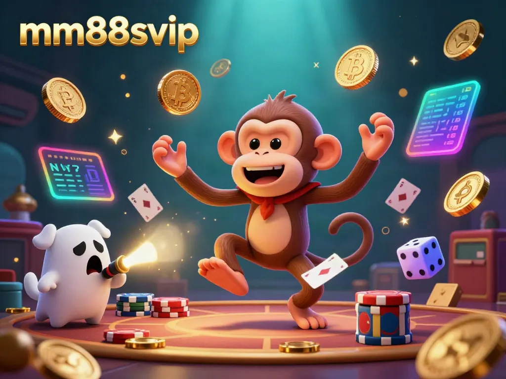 Engage with the vibrant mm88svip casino scene featuring a playful poltergeist monkey and a curious ghost-hunting puppy.