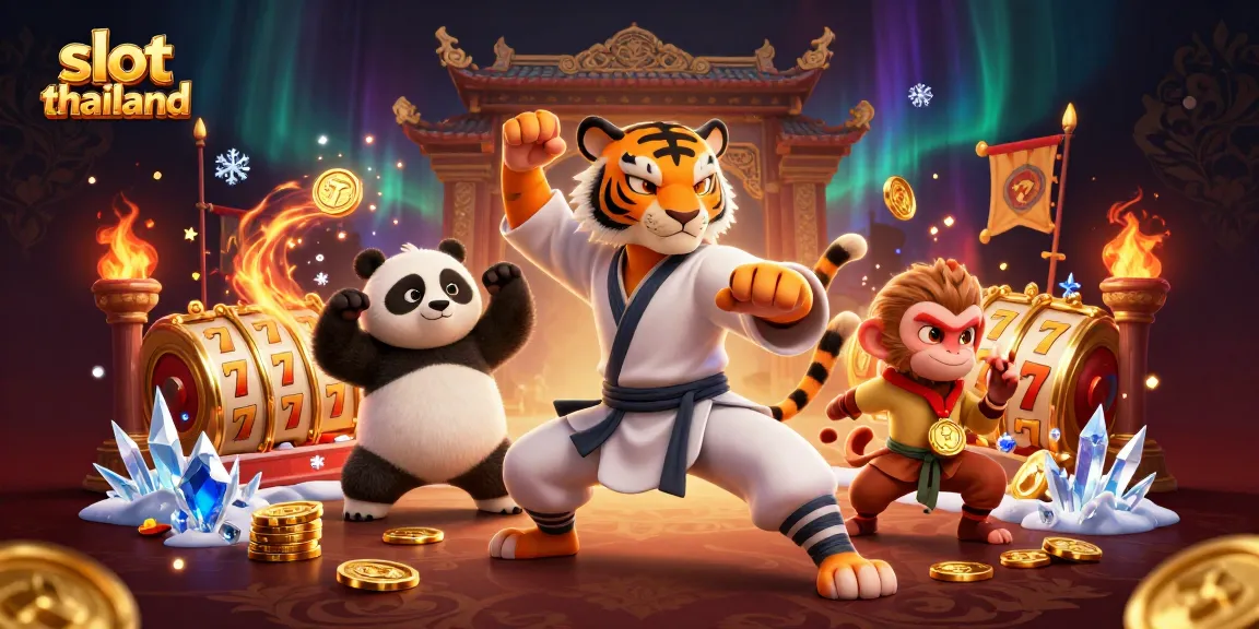 Spin the reels with slot thailand in an engaging 3D scene of a kung fu tiger and panda duo!