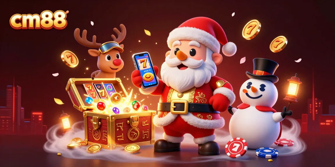 Celebrate at cm88 with Santa and friends in a vibrant, jackpot-filled casino scene.