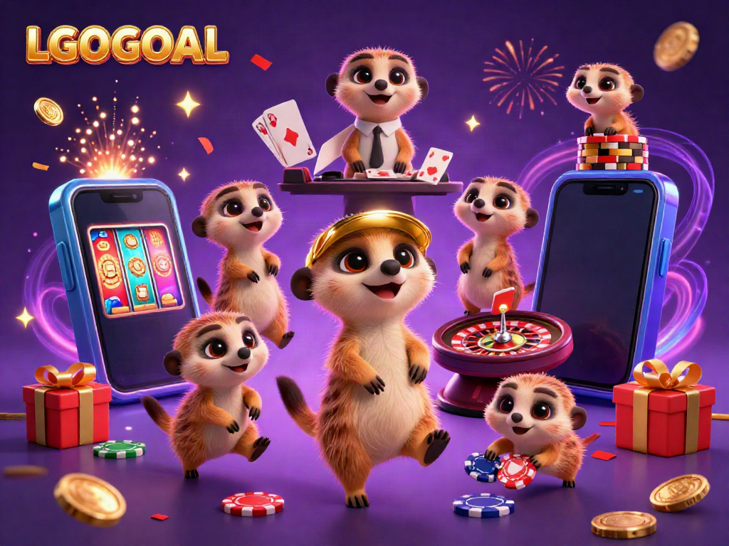 Experience the thrilling gaming atmosphere at LGOGOAL with meerkat dealers and vibrant casino elements.