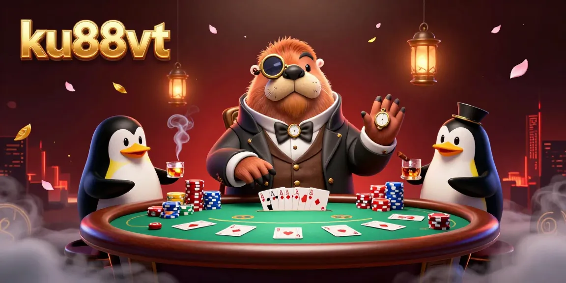 Engage in exciting poker at ku88vt with a jolly walrus and bluffing pufferfish in a vibrant underwater scene.
