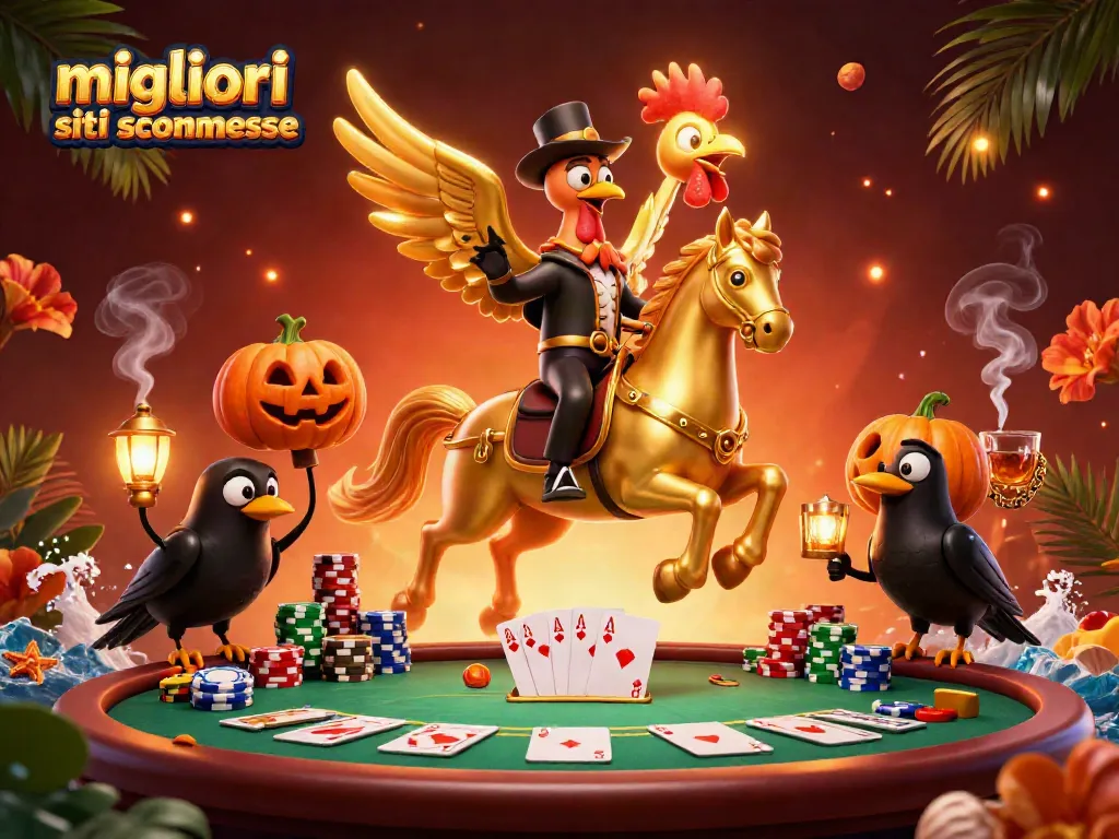 Scopri i migliori siti scommesse con una scena animata di un gallo dorato nel casinò