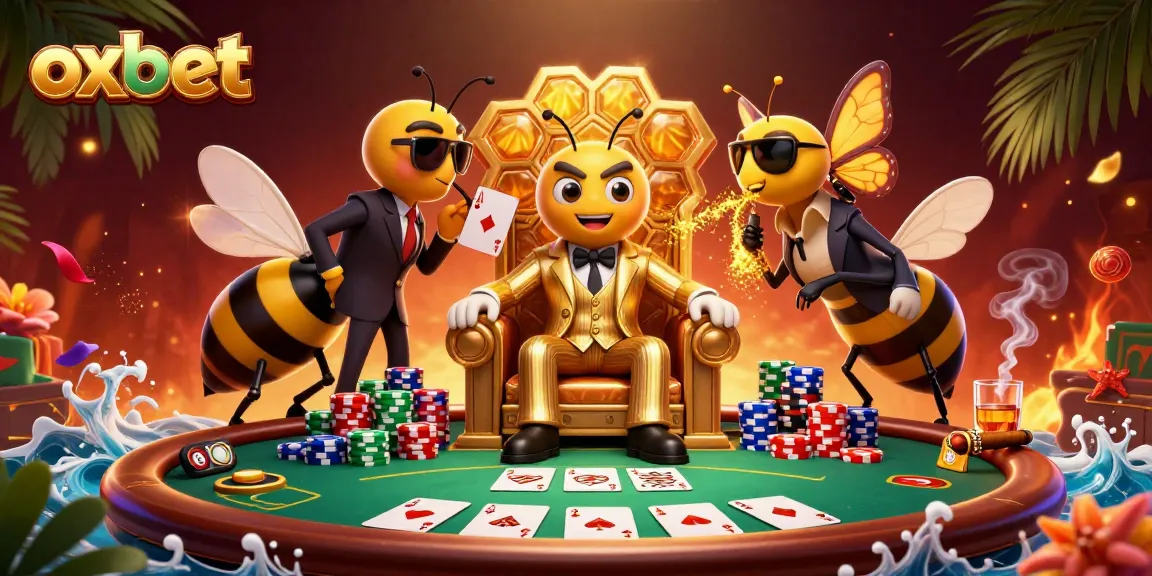 Engage with oxbet's vibrant casino scene featuring a bumblebee boss at a poker table.