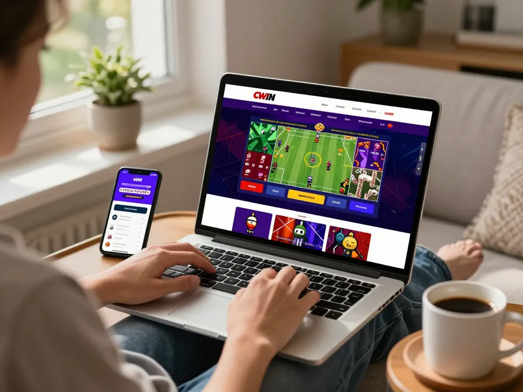 CWIN homepage experience with engaging online betting interface and user-friendly design, showcasing vibrant gambling graphics.