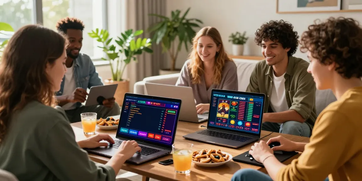 Friends enjoying online gaming at https://red88.limited/ in a cozy living room.
