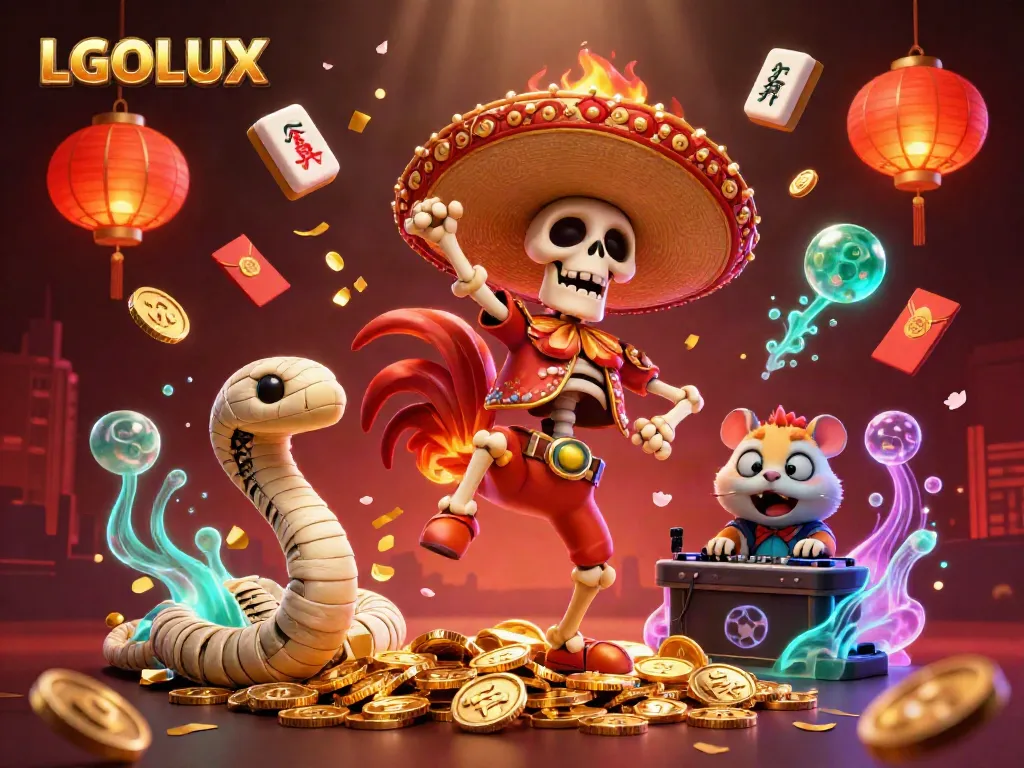 Celebrate wins with LGOLUX in this vibrant 3D casino illustration filled with golden coins and festive elements.