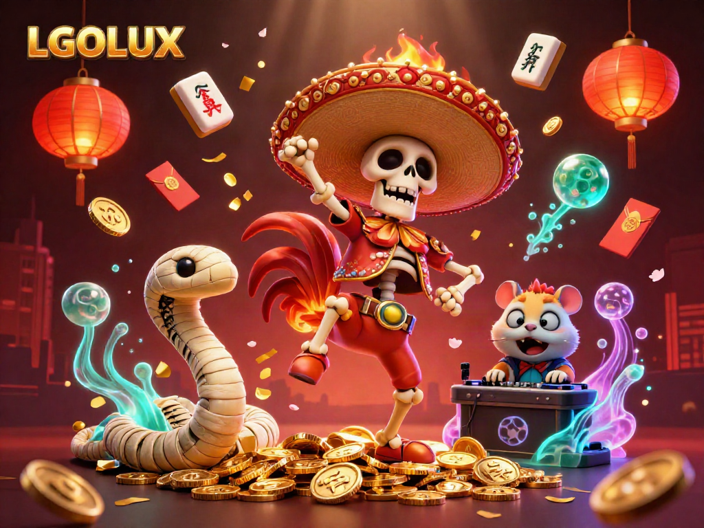 Celebrate wins with LGOLUX in this vibrant 3D casino illustration filled with golden coins and festive elements.