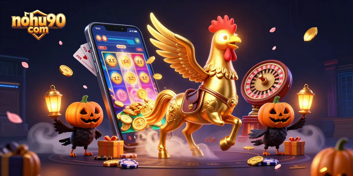 Spin to win at nohu90 com while enjoying an enchanting casino scene with vibrant characters and games.