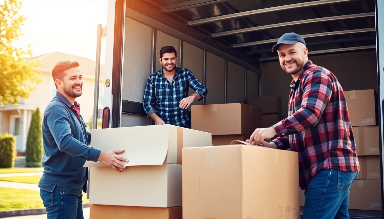 Calgary movers efficiently packing and moving a family's belongings in a sunny neighborhood.