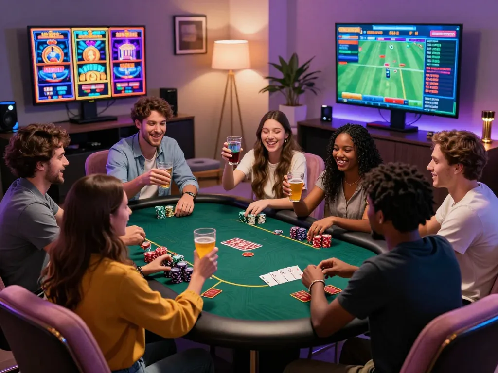 Friends enjoying VN88 online casino gaming experience with vibrant visuals.