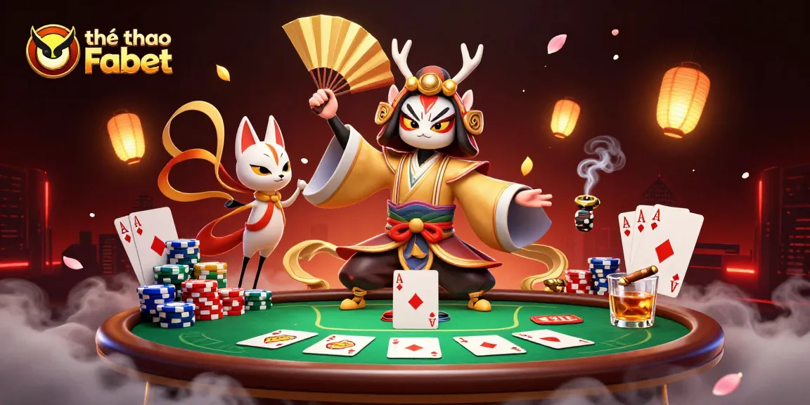 Engage in thrilling gaming at thể thao Fabet, where a kabuki warrior showcases poker excitement.