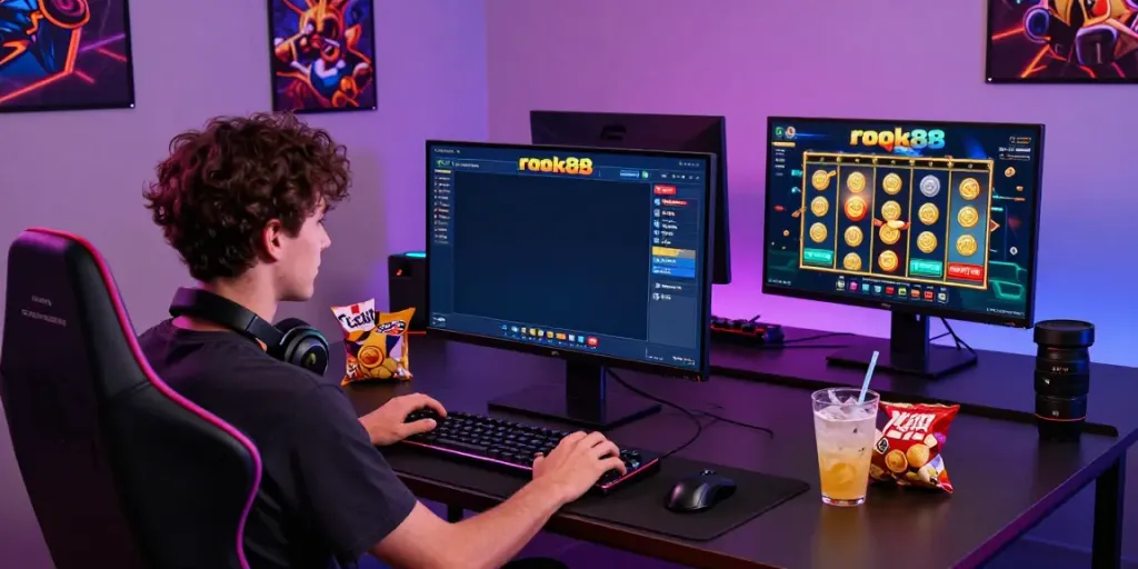 Player enjoying the rokok88 slot login experience on a modern gaming setup