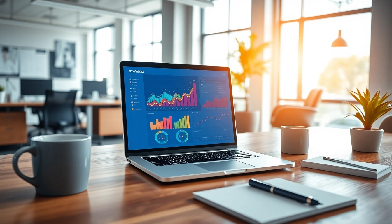 Visual representation of SEO Rank with interactive analytics on a modern workspace setup.