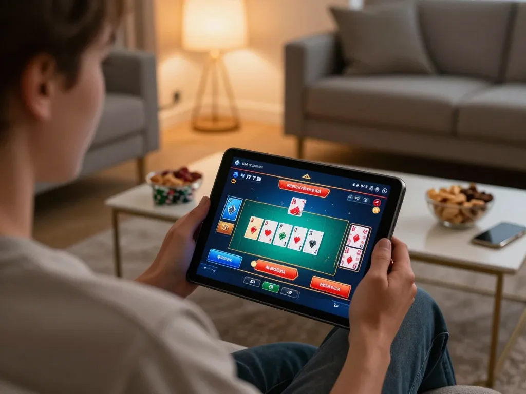 Engaging in strategic online play at LOTO188 LINK in a cozy living room setting.