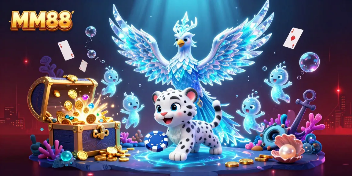 Immerse in MM88's vibrant undersea casino adventure featuring an ice phoenix and playful elements.