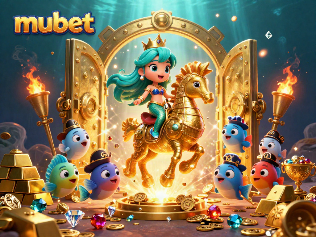 Engage with the vibrant world of mubet through this stunning underwater casino illustration featuring treasure and enchanting characters.