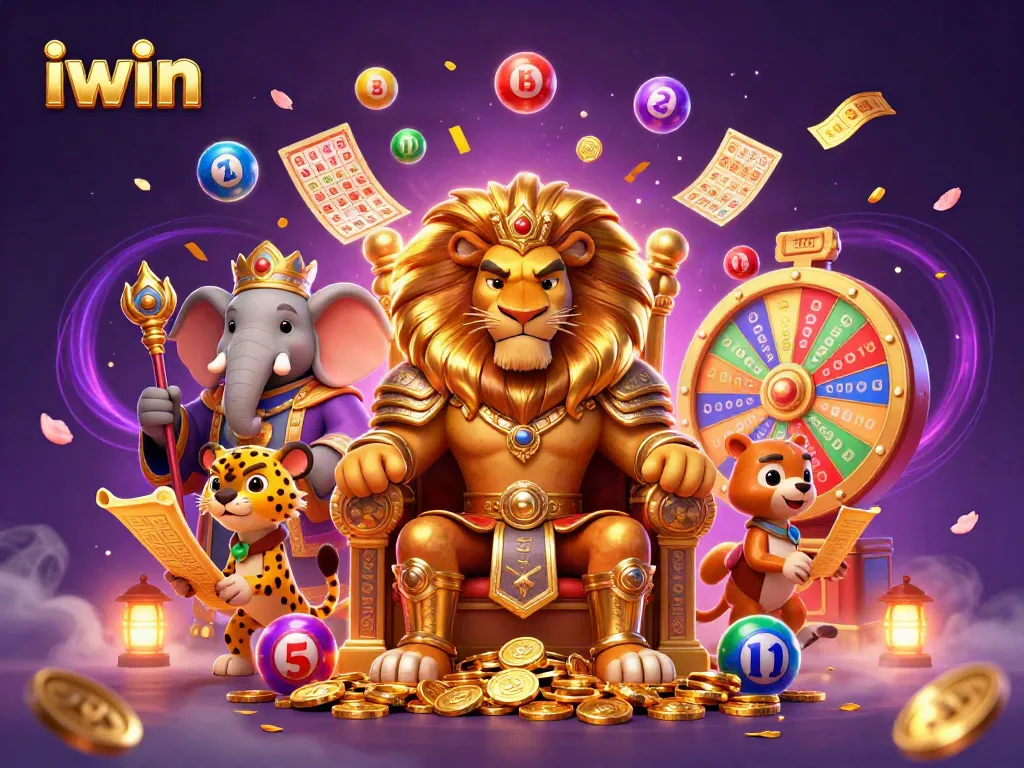 Experience the thrill of iwin with a vibrant casino scene featuring a lion king and dynamic game elements.