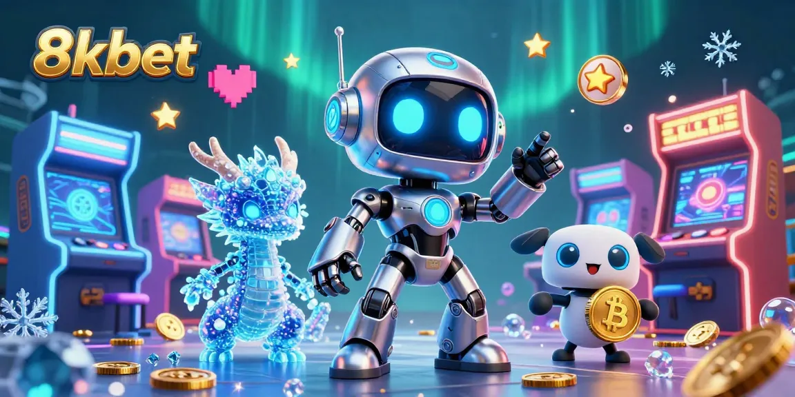 Experience thrilling gambling with 8xbet in this vibrant 3D illustration showcasing casino games and characters.