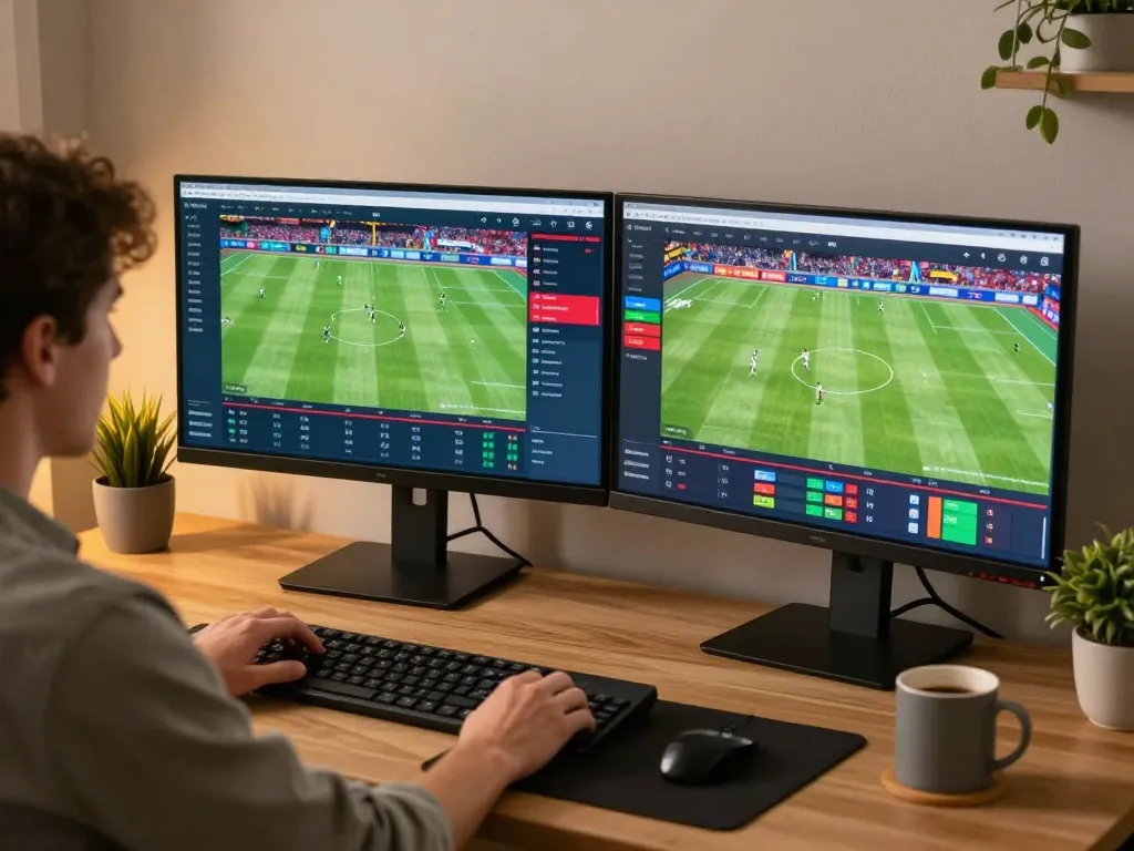 Sports betting experience using fly888 app from a modern home office setup