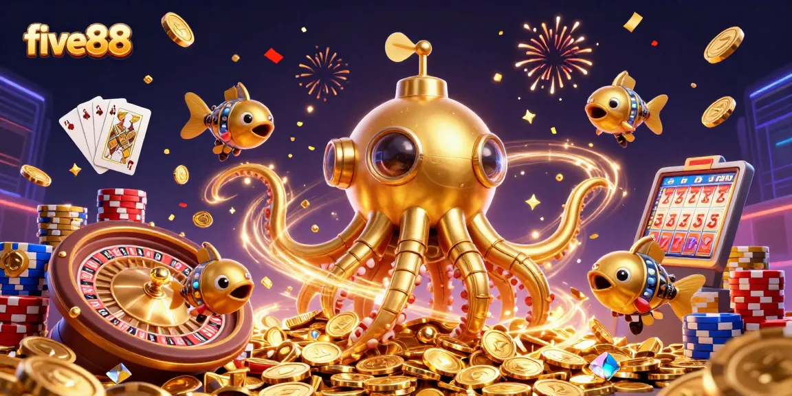 Spin the reels and win big with five88's vibrant casino illustration showcasing thrilling games!