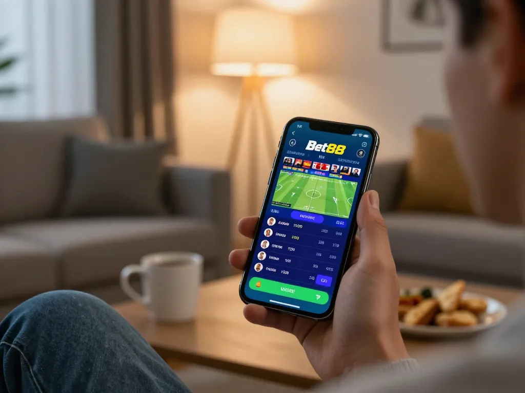 Engage with Link Bet88 for exciting mobile sports betting in a cozy home environment.
