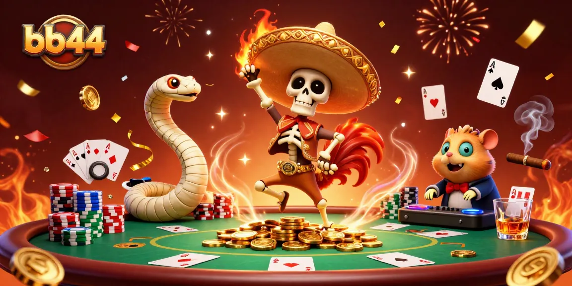 Experience excitement at bb44 with a roaring victory dance by a mariachi rooster amid poker thrills!