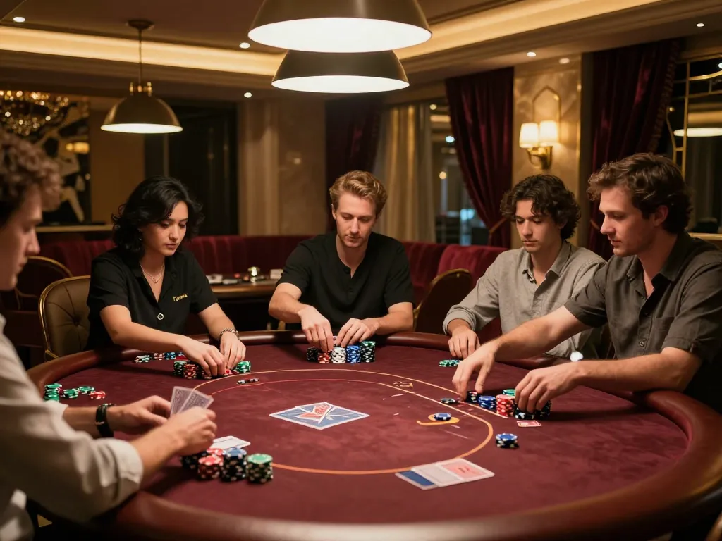 Heated poker gameplay at 789 Club's luxurious poker room with vibrant chips and cards.