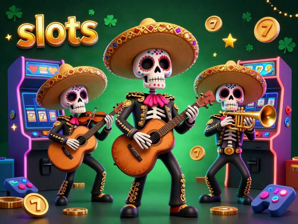 Experience thrilling slots as a vibrant mariachi band plays alongside colorful game elements.