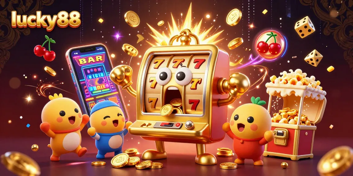 Experience a stunning lucky88 jackpot celebration with vibrant gaming elements cascading around.