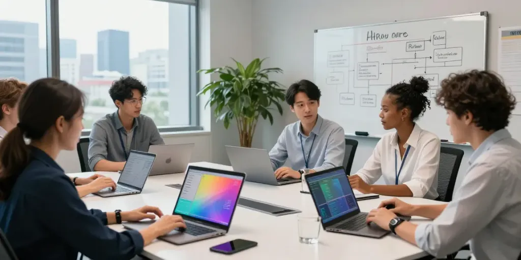 Team collaborating on Enterprise AI projects in a modern workspace.