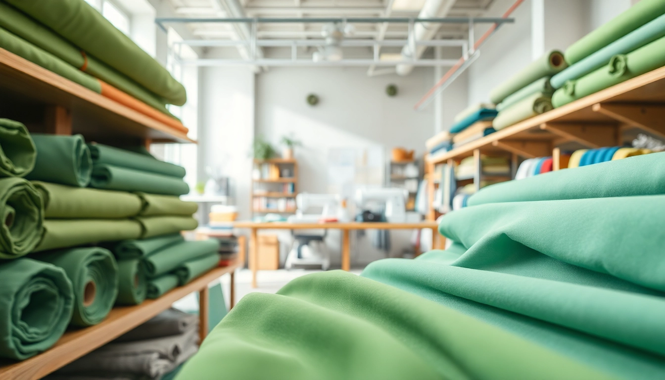 Viscose fabric showcased in a bright textile showroom with vibrant colors and soft texture.