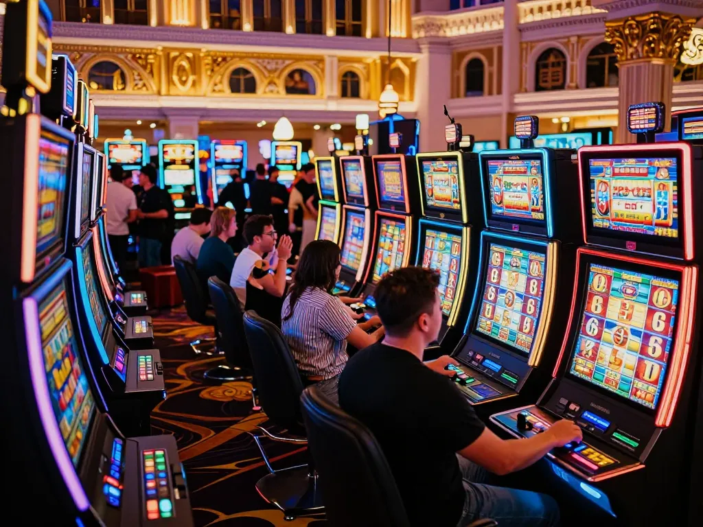 Pemain yang terlibat menikmati permainan slot yang mendebarkan di kasino Paris Las Vegas.