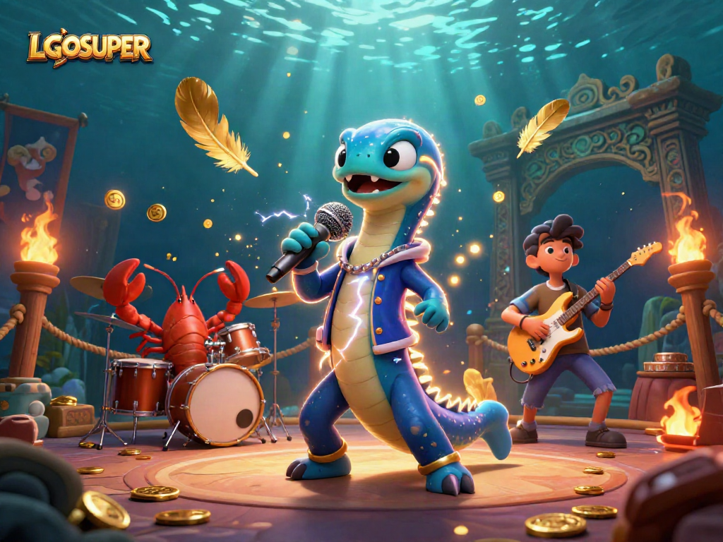 Experience LGOSUPER's underwater casino adventure with an electric eel DJ and his quirky band.