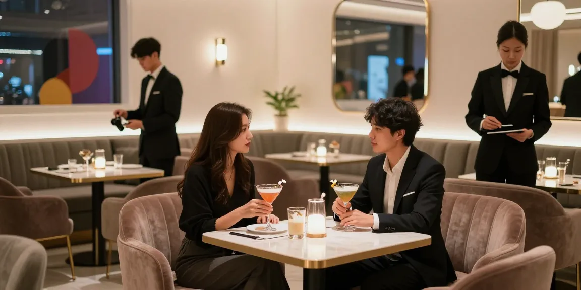 강남세이렌 쩜오의 우아한 라운지에서 칵테일을 즐기는 커플 모습