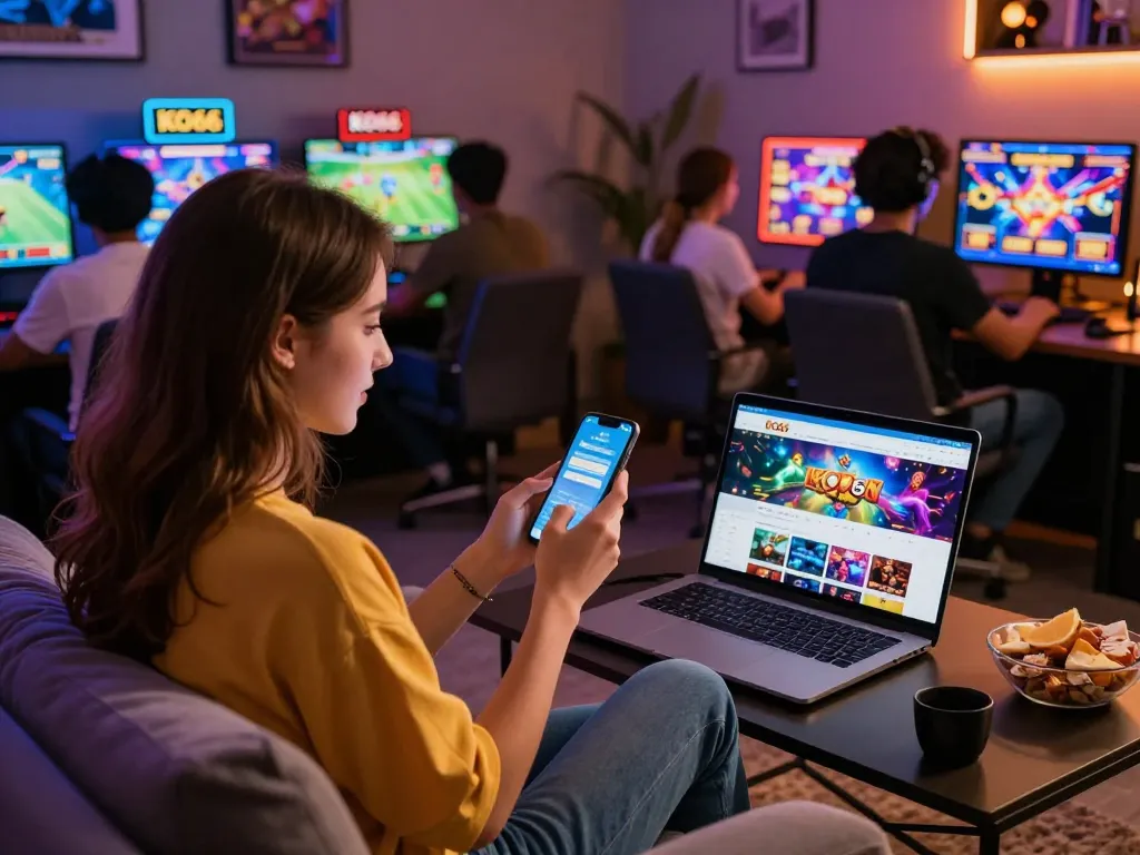 Engaged players exploring Trang chủ KO66 online gambling platform in a lively gaming atmosphere.