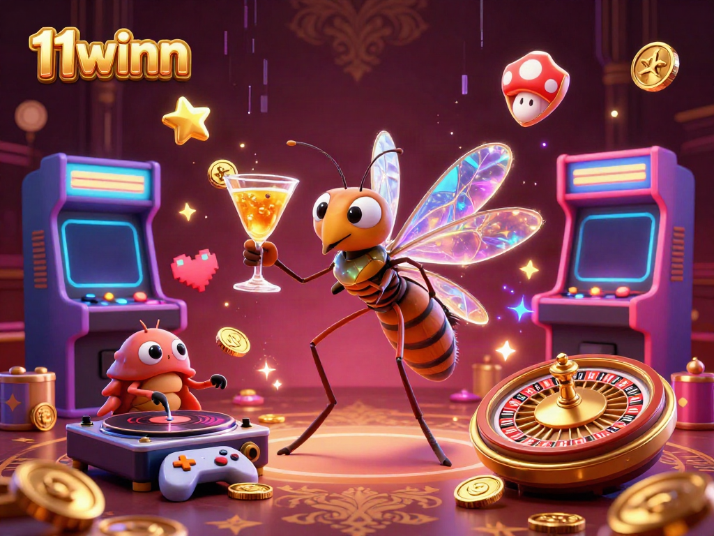 Experience the thrill of 11winn casino with a vibrant 3D illustration showcasing a unique cocktail mascot and engaging gaming elements.