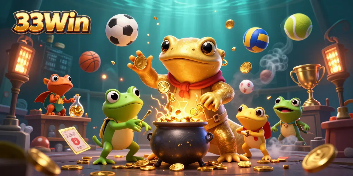 Experience thrilling wins with 33Win, featuring gold coins and dynamic sports elements.
