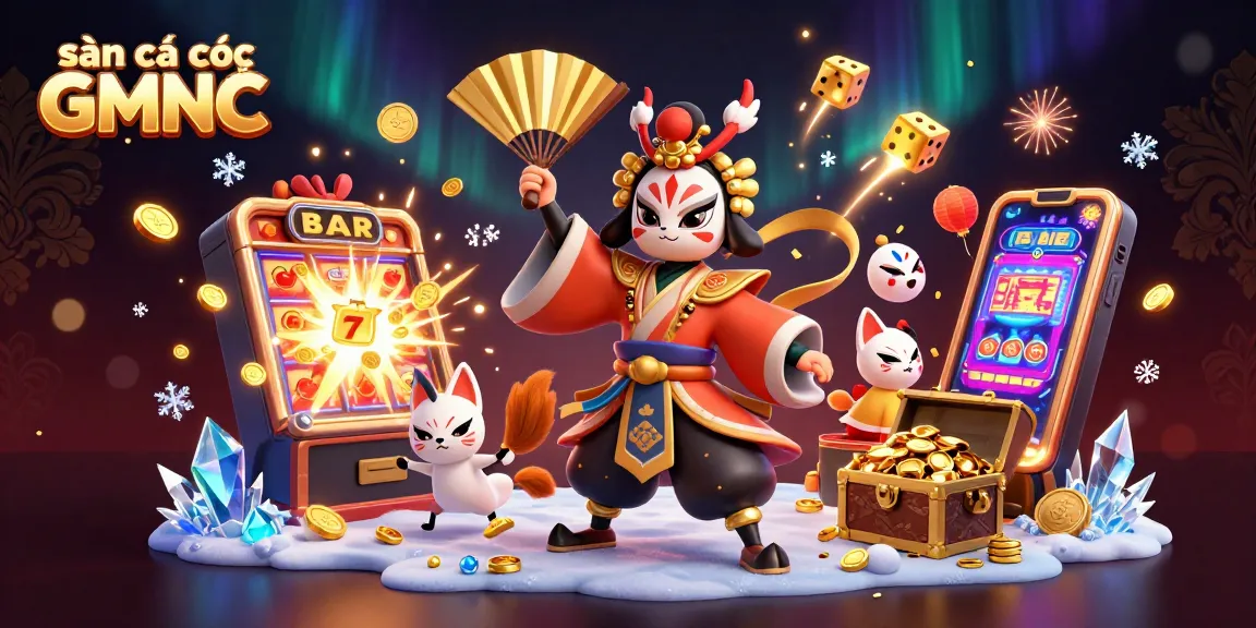 Immerse in the vibrant world of the sàn cá cược GMNC with a stunning 3D illustration featuring dynamic gaming elements and characters.