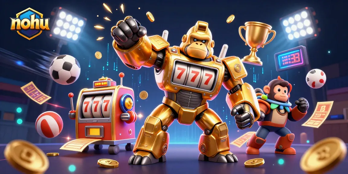 Place bets on exciting nohu gaming adventures with a dynamic 3D illustration of a golden gorilla mech.