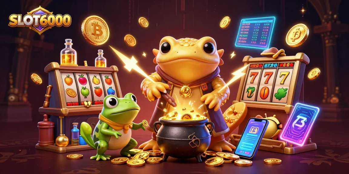 Experience thrilling gameplay at SLOT6000 with vibrant illustrations of gold coins and jackpots.