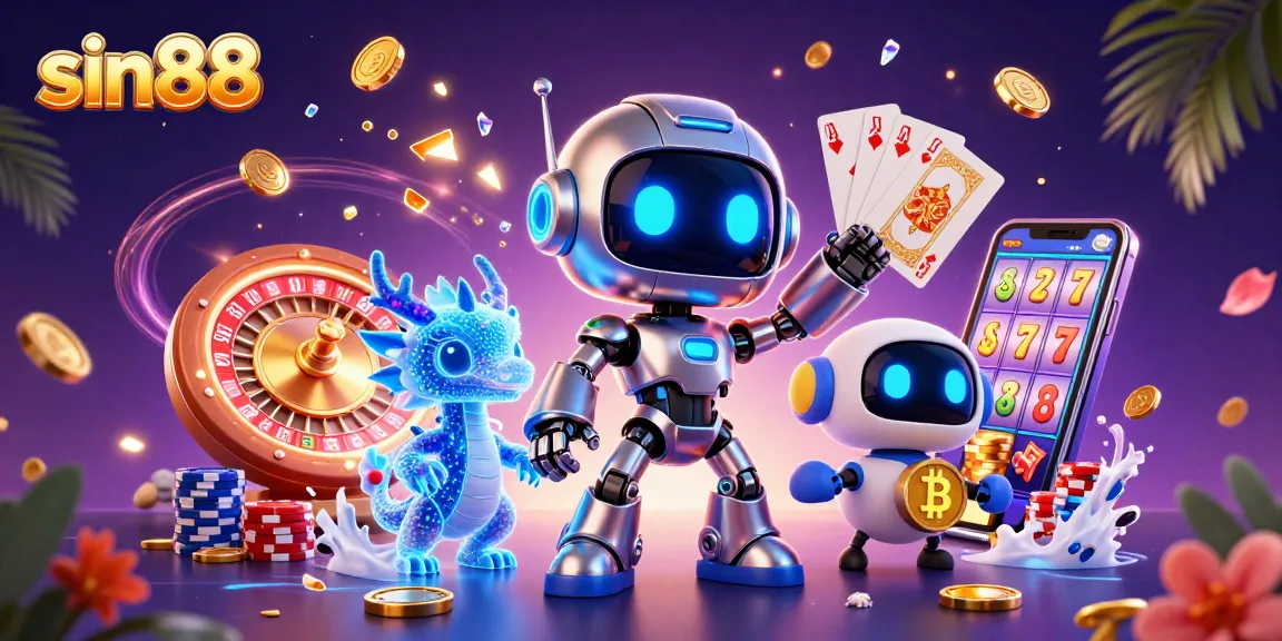 Engage in thrilling gaming adventures with sin88's dynamic 3D casino scene featuring vibrant characters and elements.