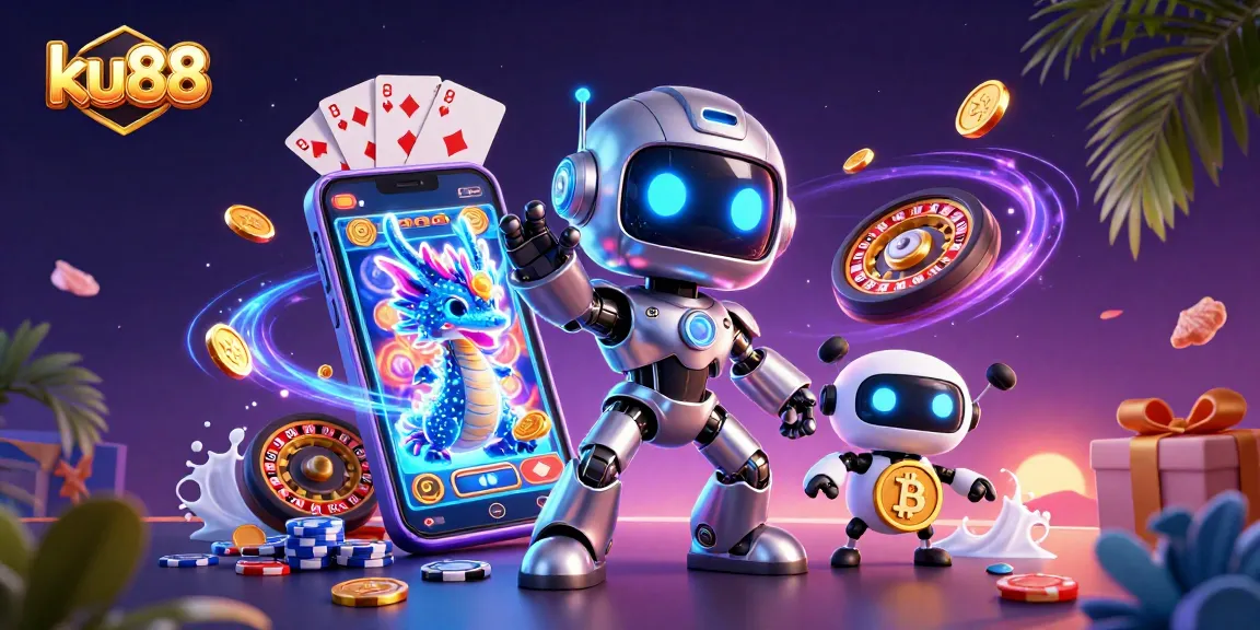 Engage with ku88's thrilling betting adventures featuring a cyberpunk robot and digital assets.