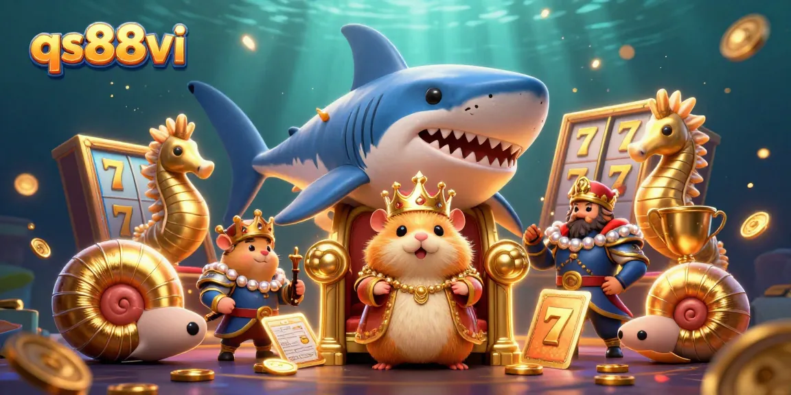Experience thrilling slots at qs88vi with our fierce golden hamster king in this vibrant 3D illustration.